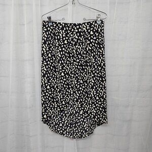 KLD Skirt Black Leopard Hi-Low Office Faux Wrap L NWT